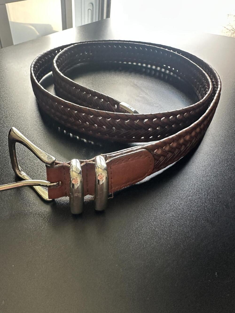 Genuine Leather Brown Braided Belt with Silver Buckle - 44''